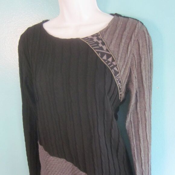 ANAC by Kimi  Size S Long Sleeve Black Gray Textured Pullover Knit Top 34" Bust - Picture 8 of 9